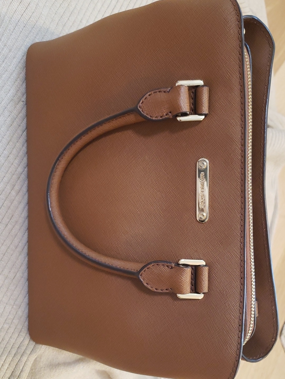 Brown Structured Leather Satchel Handbag, Michael Kors